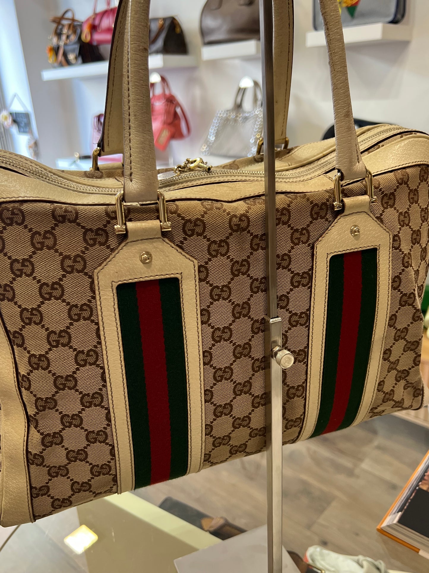 Gucci Boston Web GG Canvas con Lucchetto