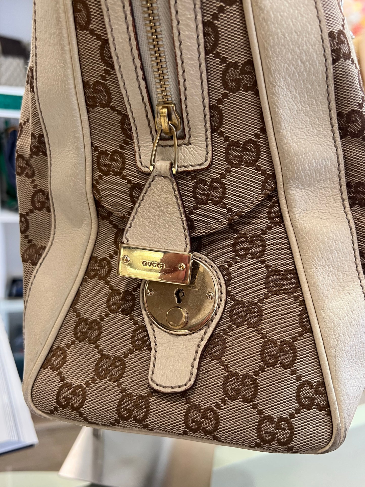 Gucci Boston Web GG Canvas con Lucchetto
